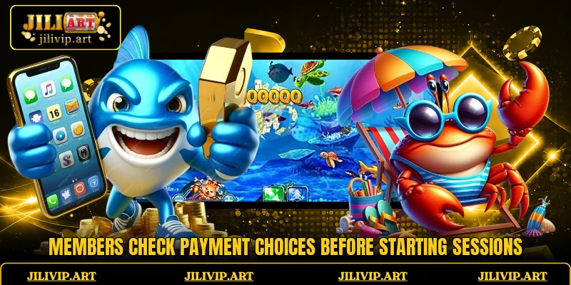 Members check payment choices before starting sessions