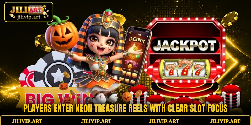 Players enter Neon Treasure Reels with clear slot focus